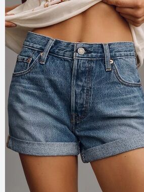 Levi's Women's 501 Blue Denim Mid-Rise Rolled Shorts